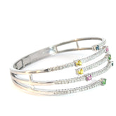 14k White Gold 1.50ct G SI1 Round Diamond /1.25ct Round Green, Pink, Yellow, Blue Multi Sapphire Diamond Cuff Shooting Stars